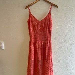 Stunning Coral Spring Maxi dress with sheer bottom size small